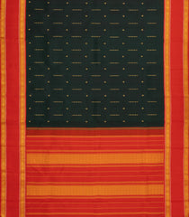Bottle Green Handloom Korvai Kanchipuram Silk Saree With Red Border-KA14517
