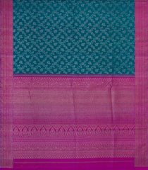 Cyan Handloom Kanchipuram Silk Saree With Floral Jaal Motifs-KA14809