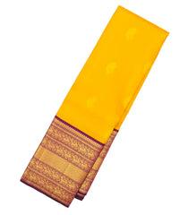 Yellow Handloom Korvai Kanchipuram Silk Saree With Buttas & Magenta Border-KA12995