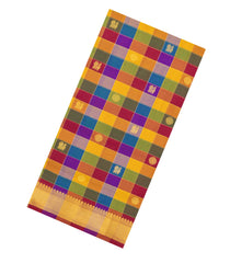 Multi Color Handloom Kanchipuram 9 Yards Silk Saree With Checks & Buttas-KA16418
