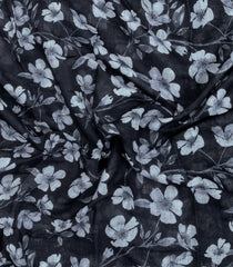 Black Printed Synthetic Linen Saree With Floral Motifs-SY0182