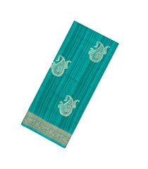 Turquoise Printed Synthetics Dola Zari Lining With Jacquard Zari Border-BL5182