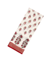 Off White Printed Chanderi Cotton Saree With Red Zari Border-CC1683