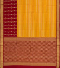 Mustard Handloom Korvai Kanchipuram Silk Saree With Stripes & Contrast Border-KA13677