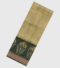Green Printed Chanderi Cotton Saree With Zari Border-CC1470