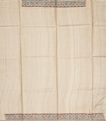 Black Handloom Tussar Silk Saree With Printed Stripes Motifs & Madhubani Pallu-TU2807