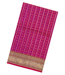 Pink Handloom Silk Cotton Saree With Checks-SC4371