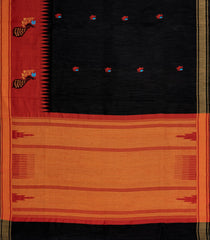 Black Woven Dupion Silk Saree With Buttas & Contrast Border-DS0619