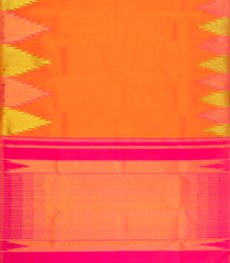 Orange Handloom Korvai Kanchipuram Silk Saree With Temple Border-KA15895