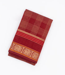 Red Handloom Kanchi Cotton Saree With Checks