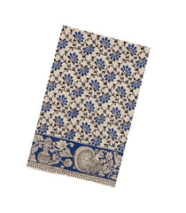 Taupe Woven Kalamkari Cotton Saree With Blue Printed Motifs-KAL1162