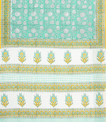 Aquamarine Printed Jaipur Cotton Saree With Floral Motifs-JC1950