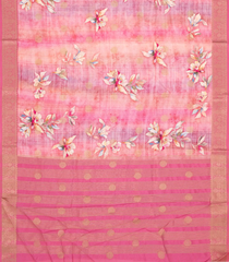 Peach Woven Art Tussar Saree With Printed Floral Motifs-BL3968