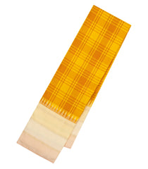 Yellow Handloom Korvai Kanchipuram Silk Saree With Checks-KA13708