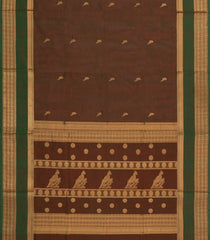 Bottle Green Handloom Silk Cotton Saree With Parrot Buttas-SC3892