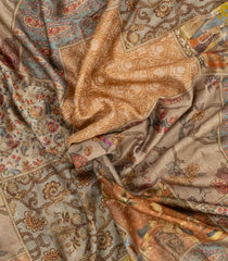 Beige Printed Chanderi Cotton Saree With Floral Motifs-CC1718