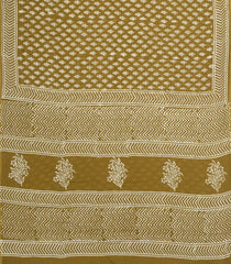Olive Green Printed Jaipur Cotton Saree With Floral Motifs-JC1815
