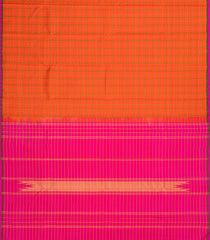 Orange Handloom Kanchipuram Silk Saree With Meena Checks-KA15015