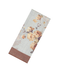 Off White Printed Synthetic Tussar With Contrast Zari Border-SY0295
