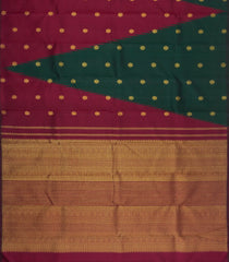 Bottle Green & Crimson Handloom Korvai Kanchipuram Silk Saree With Buttas-KA15897