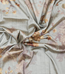 Off White Printed Synthetic Tussar With Contrast Zari Border-SY0295