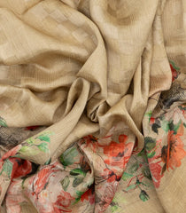 Beige Handloom Linen Saree With Printed Floral Motifs-LI0642