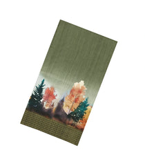 Dark Olive Printed Synthetic Tussar Saree With Zari Stripe border-BL5374