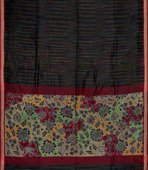 Black Handloom Chanderi Cotton Saree With Multi Colour Stripes-CC1592