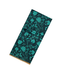 Black Handloom Linen Saree With Printed Turquoise Floral Motifs-LI0786