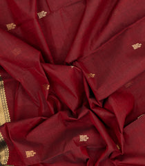 Maroon Handloom Kanchi Cotton Saree With Zari Buttas-KC1854