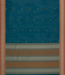 Blue Handloom Kanchi Cotton Saree With Diamond Motifs-KC1703
