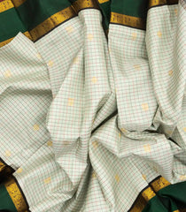 Off White Handloom Kanchipuram Korvai Silk Saree With Checks & Buttas