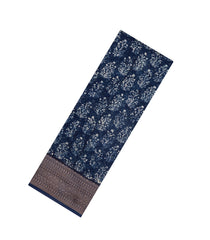 Indigo Printed Chanderi Cotton Saree With Zari Border-CC1514