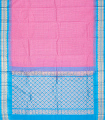 BubbleGum Pink Woven Chirala Cotton Saree With Zari Checks & Contrast Temple Border-CR1309