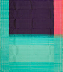 Dark Purple Handloom Kanchipuram Silk Saree With Zari Stripes & Ganga Jamuna Border-KA16590