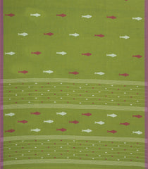 Green Handloom Bengal Cotton Saree With Fish Buttas-BG1597