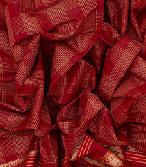 Red Handloom Kanchi Cotton Saree With Checks