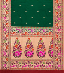 Dark Green Handloom Banarasi Silk Saree With Meenakari Border-BE1759