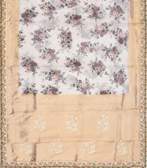 Off White Woven Fuchsia Georgette Digital Printed Saree With Embroidered Motifs & Handbag-BL3803