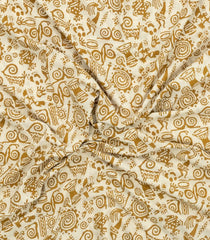 Cream Printed Jaipur Cotton Saree With Floral Motifs-JC1880