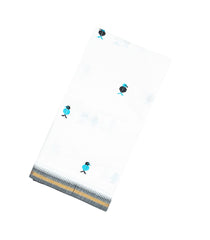White Woven Chirala Cotton Saree With Bird Buttas & Grey Border-CR1281
