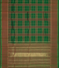 Dark Green Handloom Kanchipuram Silk Saree With Checks-KA12735