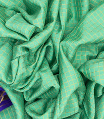 Aquamarine Mysore Crepe Silk Saree With Checks & Contrast Border