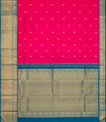 Hot Pink Handloom Korvai Kanchipuram Silk Saree With Buttas & Blue Border-KA13161