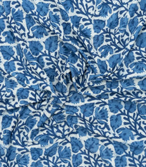 Indigo Printed Jaipur Cotton Saree With Floral Motifs-JC1896