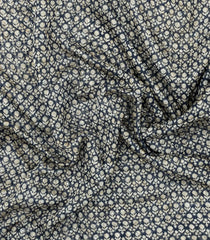 Steel Blue Printed Chanderi Cotton Saree With Floral Motifs & Sequin Work-CC1433