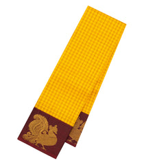 Yellow Handloom Korvai Kanchipuram Silk Saree With Silk Checks-KA15863