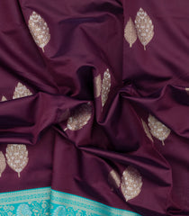 Burgundy Woven Aura Saree With Zari Buttas & Contrast Border With Jhalar-BL6022
