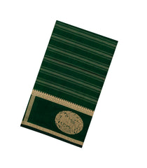 Dark Green Handloom Silk Cotton Saree With Stripes-SC4058