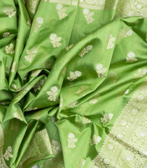 Mint Green Woven Dupion Silk Saree With Floral Buttas-DS0522
